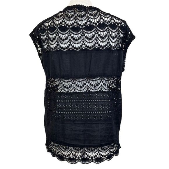 Joie Sigrid Black Eyelet Blouse Cap Sleeve Lacy 100% Cotton Oversized XS - Picture 4 of 13